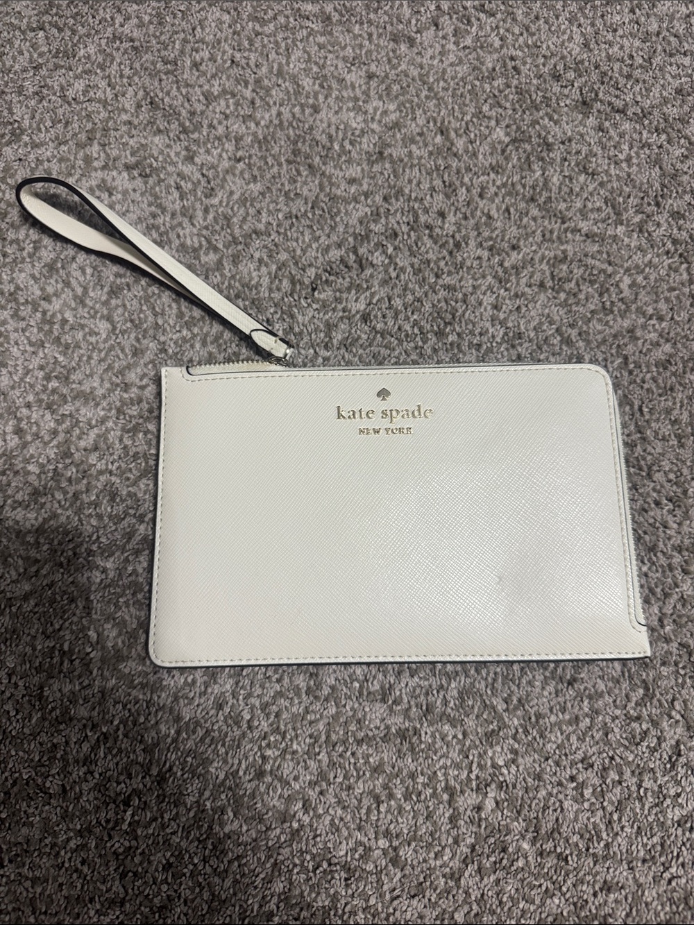 kate spade White Leather Wristlet Clutch with Gold Logo